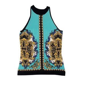 Cache Vintage Blue and black sleeveless tank top with a touch of Y2K flair